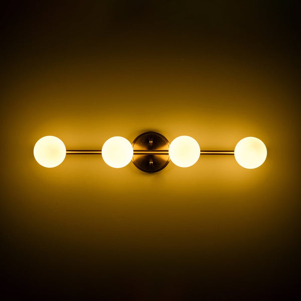 Chandelierias - Mid - century Aged Brass Glass Globe Linear Vanity Light - Wall Light - 3 Bulbs -