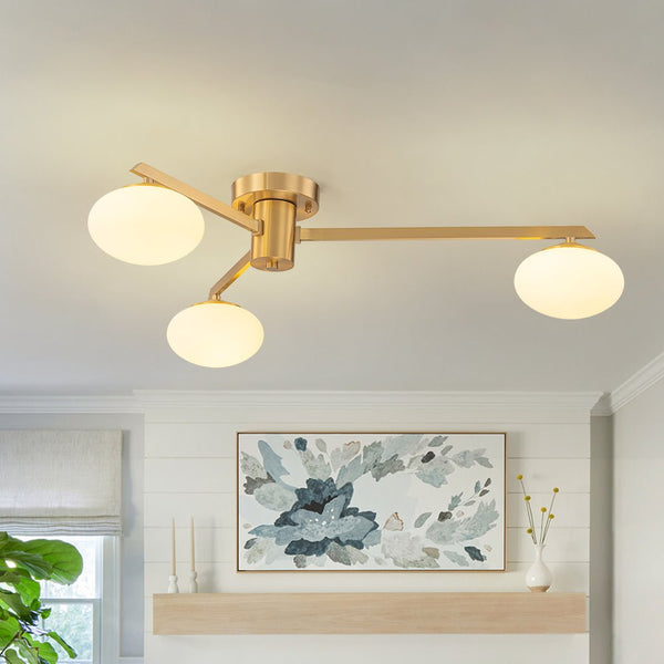 Chandelierias - Mid - century Asymmetry Oval Glass Sputnik Semi - flush Mount chandelier - Chandeliers - 3 Bulbs - Brushed Brass
