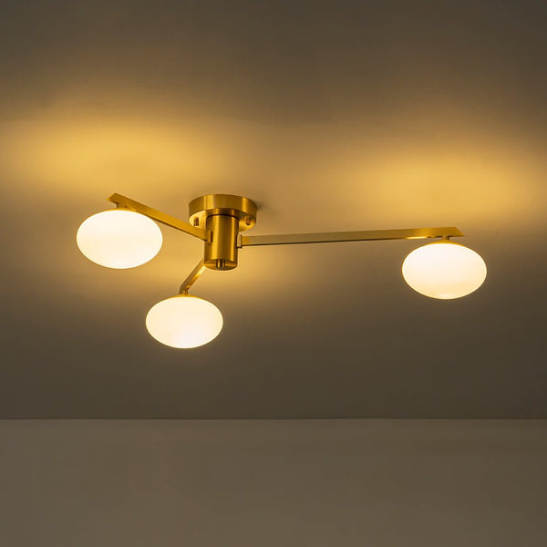 Chandelierias - Mid - century Asymmetry Oval Glass Sputnik Semi - flush Mount chandelier - Chandeliers - 4 Bulbs - Brushed Brass