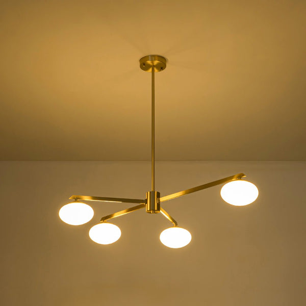Chandelierias - Mid - century Asymmetry Oval Glass Sputnik Semi - flush Mount chandelier - Chandeliers - 4 Bulbs - Brushed Brass
