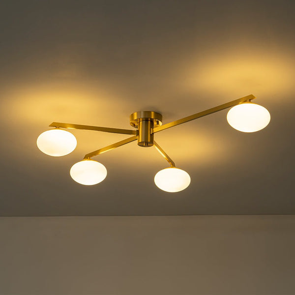 Chandelierias - Mid - century Asymmetry Oval Glass Sputnik Semi - flush Mount chandelier - Chandeliers - 4 Bulbs - Brushed Brass