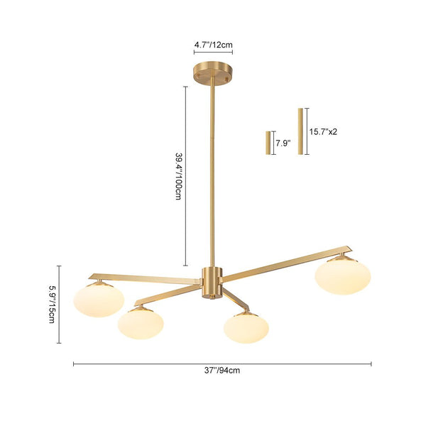 Chandelierias - Mid - century Asymmetry Oval Glass Sputnik Semi - flush Mount chandelier - Chandeliers - 4 Bulbs - Brushed Brass