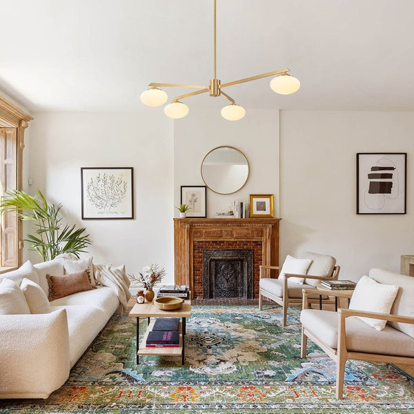Chandelierias - Mid - century Asymmetry Oval Glass Sputnik Semi - flush Mount chandelier - Chandeliers - 4 Bulbs - Brushed Brass
