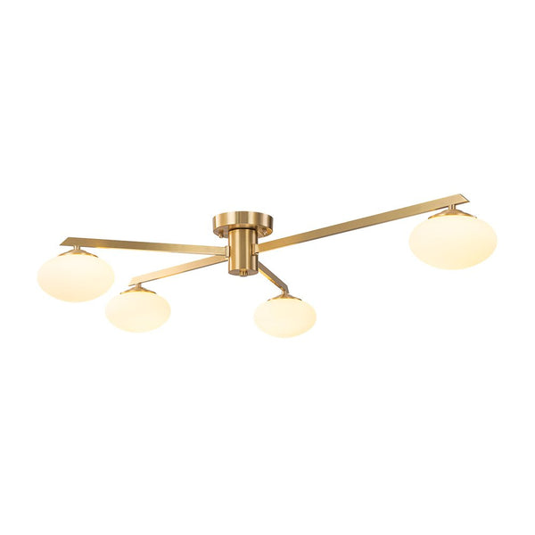 Chandelierias - Mid - century Asymmetry Oval Glass Sputnik Semi - flush Mount chandelier - Chandeliers - 4 Bulbs - Brushed Brass