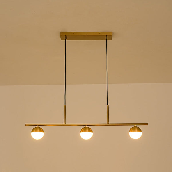 Chandelierias-Mid-century Brass 3-Light Acrylic Half-sphere Linear Pendant-Pendants-Brass-