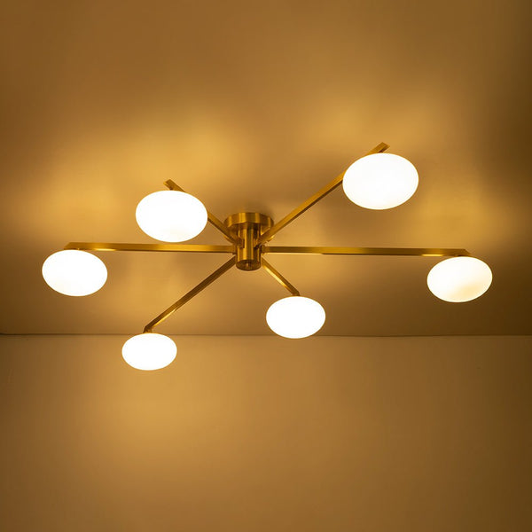 Chandelierias - Mid - century Brass 6 - Light Asymmetry Sputnik Semi - flush Mount - Semi Flush - Brass -