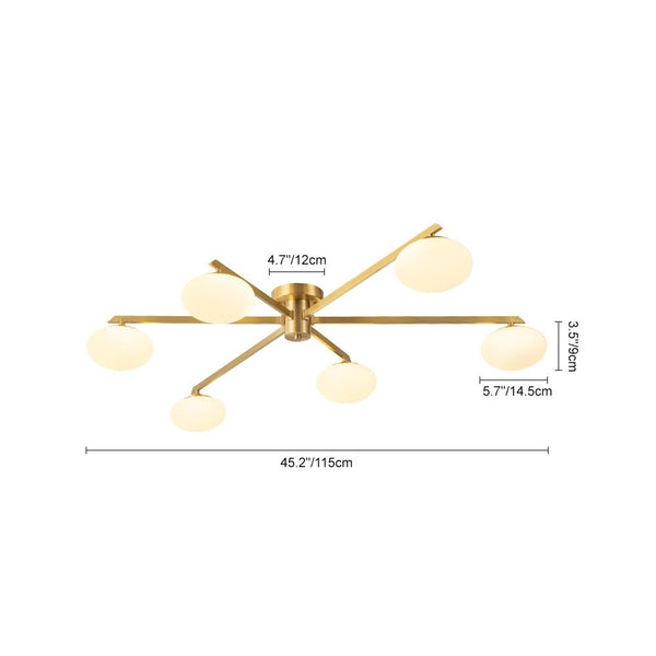 Chandelierias - Mid - century Brass 6 - Light Asymmetry Sputnik Semi - flush Mount - Semi Flush - Brass -
