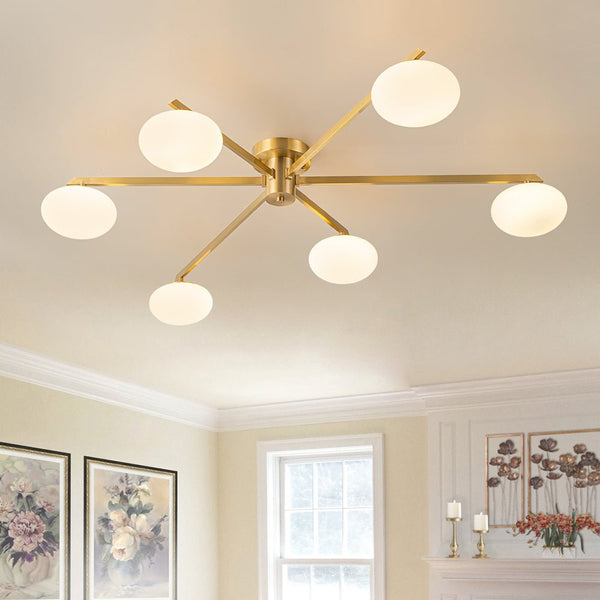 Chandelierias - Mid - century Brass 6 - Light Asymmetry Sputnik Semi - flush Mount - Semi Flush - Brass -