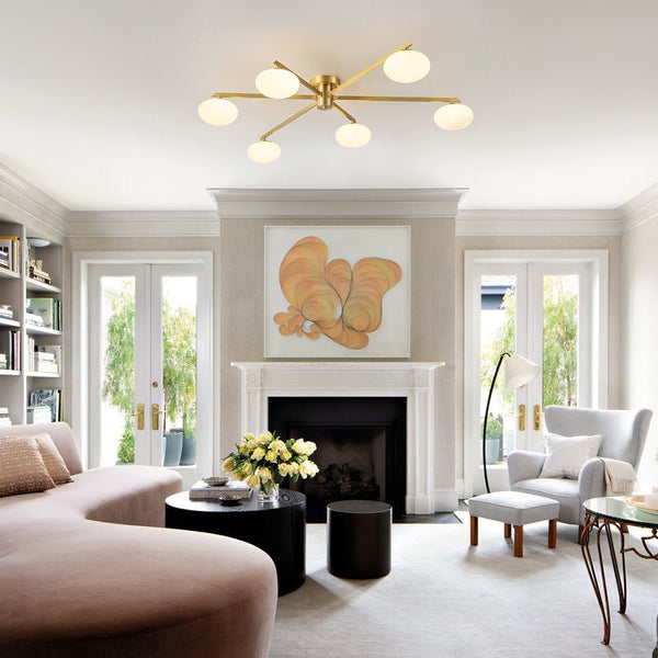 Chandelierias - Mid - century Brass 6 - Light Asymmetry Sputnik Semi - flush Mount - Semi Flush - Brass -