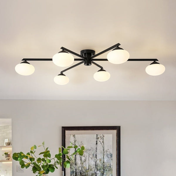 Chandelierias - Mid - century Brass Asymmetry Sputnik Semi - flush Mount - Semi Flush - Black - 6 Bulbs