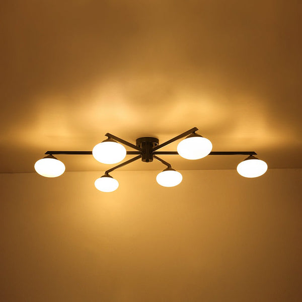 Chandelierias - Mid - century Brass Asymmetry Sputnik Semi - flush Mount - Semi Flush - Black - 6 Bulbs