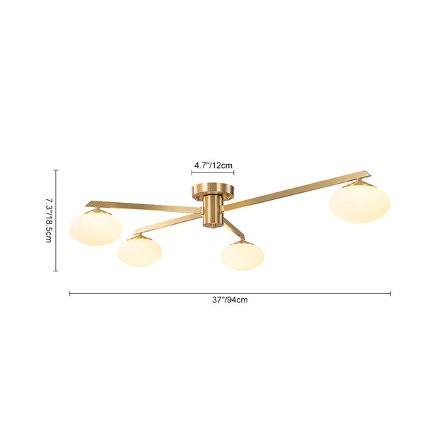 Chandelierias - Mid - century Brass Asymmetry Sputnik Semi - flush Mount - Semi Flush - Brass - 3 Bulbs