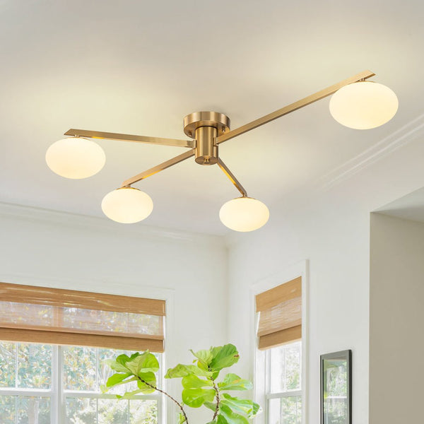 Chandelierias - Mid - century Brass Asymmetry Sputnik Semi - flush Mount - Semi Flush - Brass - 3 Bulbs