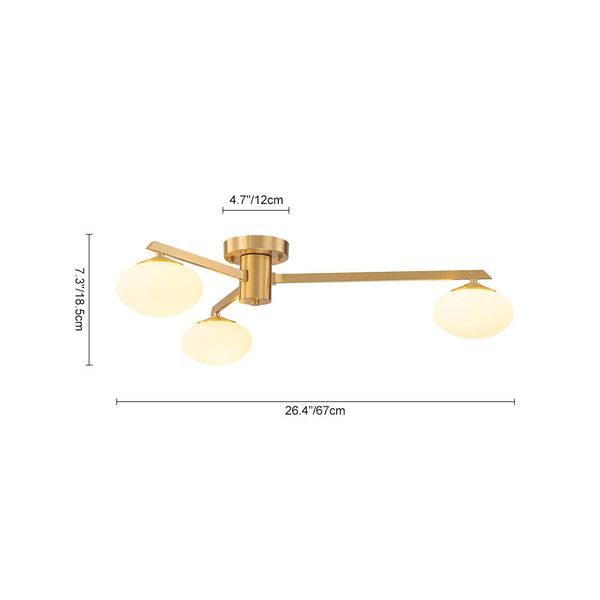 Chandelierias - Mid - century Brass Asymmetry Sputnik Semi - flush Mount - Semi Flush - Brass - 3 Bulbs