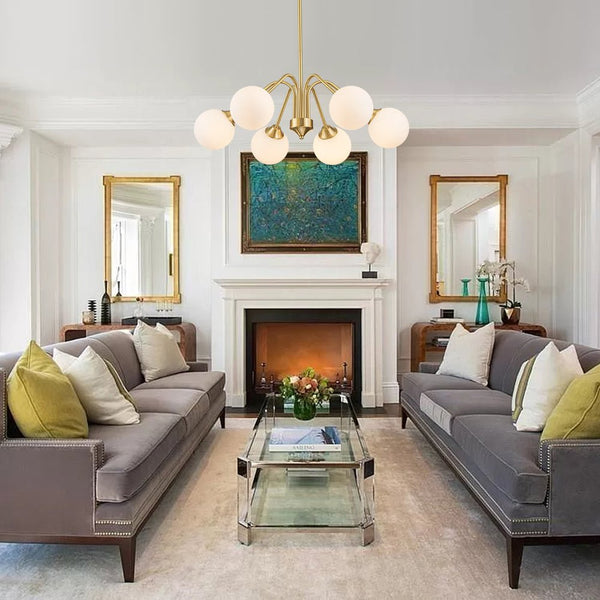 Chandelierias - Mid - century Brass Glass Globe Sputnik Spider Chandelier - Chandeliers - 10 Bulbs -