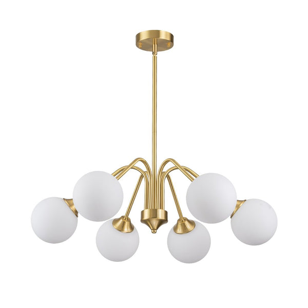 Chandelierias - Mid - century Brass Glass Globe Sputnik Spider Chandelier - Chandeliers - 6 Bulbs -