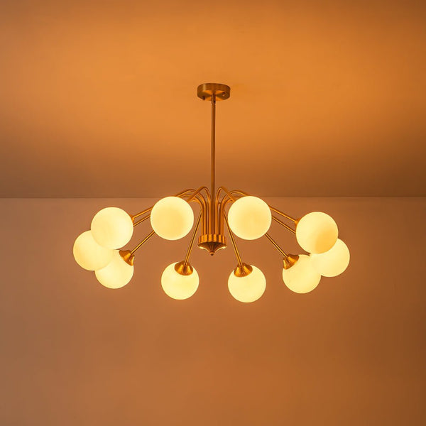 Chandelierias - Mid - century Brass Glass Globe Sputnik Spider Chandelier - Chandeliers - 6 Bulbs -
