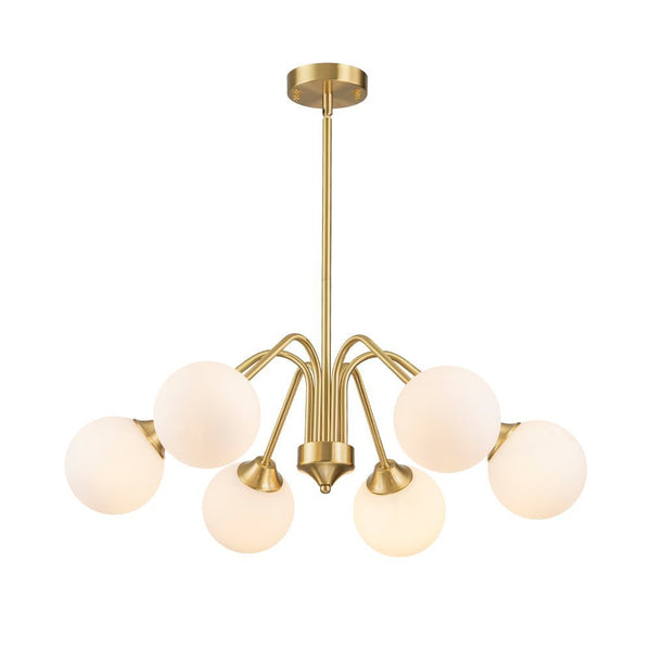Chandelierias - Mid - century Brass Glass Globe Sputnik Spider Chandelier - Chandeliers - 6 Bulbs -