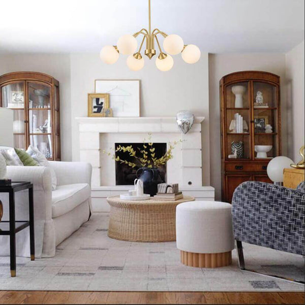 Chandelierias - Mid - century Brass Glass Globe Sputnik Spider Chandelier - Chandeliers - 6 Bulbs -