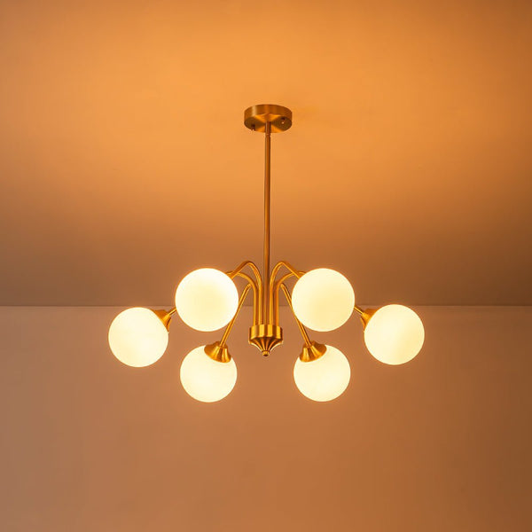 Chandelierias - Mid - century Brass Glass Globe Sputnik Spider Chandelier - Chandeliers - 6 Bulbs -