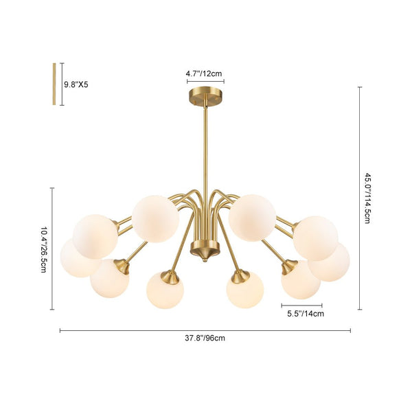 Chandelierias - Mid - century Brass Glass Globe Sputnik Spider Chandelier - Chandeliers - 6 Bulbs -