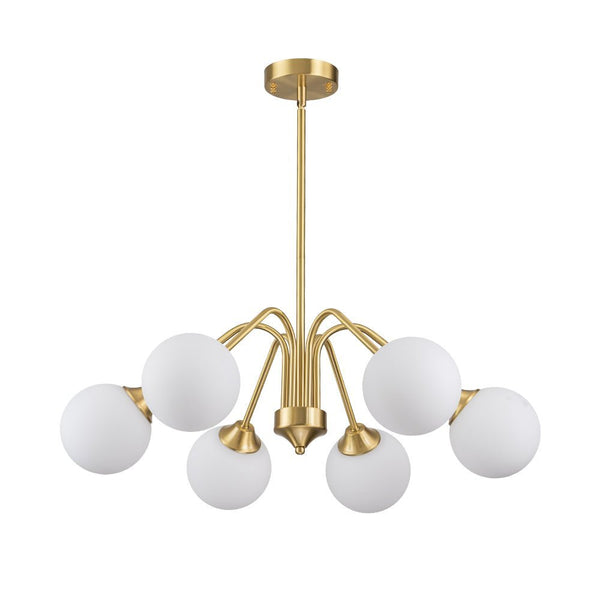 Chandelierias - Mid - century Brass Glass Globe Sputnik Spider Chandelier - Chandeliers - 6 Bulbs -