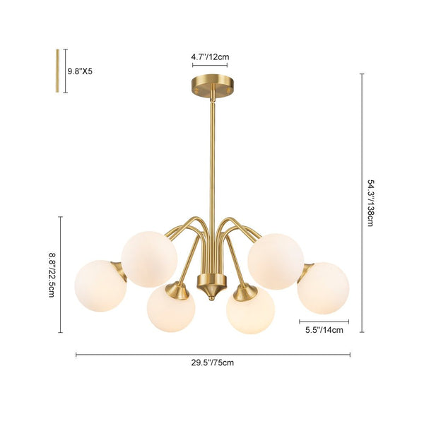 Chandelierias - Mid - century Brass Glass Globe Sputnik Spider Chandelier - Chandeliers - 6 Bulbs -