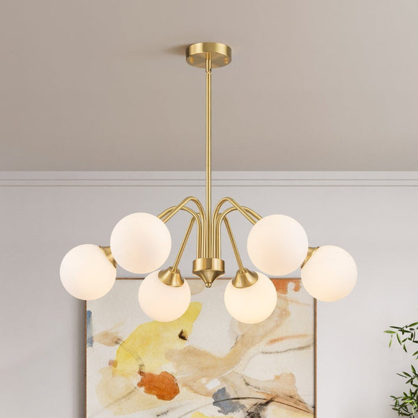 Chandelierias - Mid - century Brass Glass Globe Sputnik Spider Chandelier - Chandeliers - 6 Bulbs -