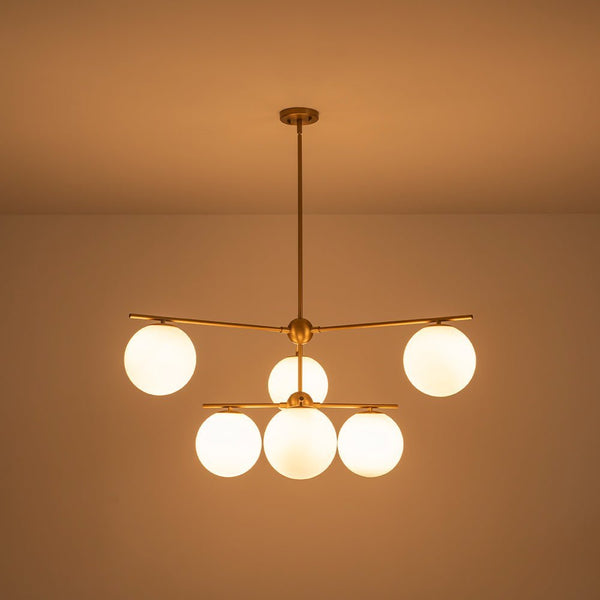Chandelierias - Mid - century Milky White Glass Globe Sputnik Tiered Chandelier - Chandelier - 1 - Tier -