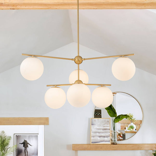 Chandelierias - Mid - century Milky White Glass Globe Sputnik Tiered Chandelier - Chandelier - 1 - Tier -