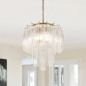 Chandelierias - Mid - century Modern 3 - Light Tronchi Murano Glass Tiered Chandelier - Chandeliers - Clear (Back - order & Arrive in 2 Weeks) -
