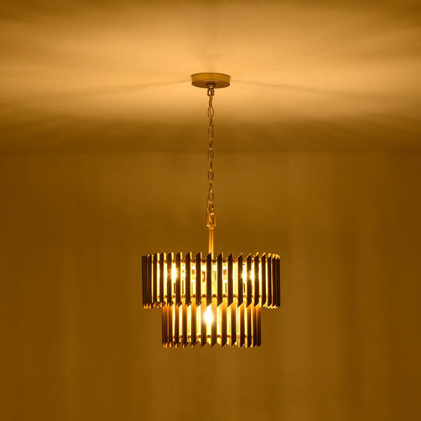 Chandelierias - Mid - century Modern 4 - Light Panpipe Design Tiered Pendant - Pendant - Gold -