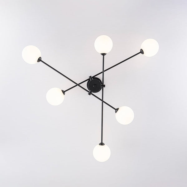 Chandelierias - Mid - century Modern 6 - Light Sputnik Frosted Glass Semi - flush Mount - Semi Flush - 6 Bulbs - Black