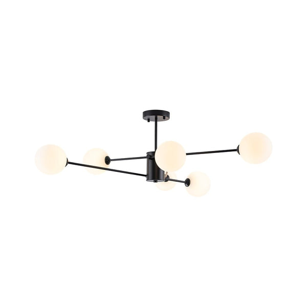 Chandelierias - Mid - century Modern 6 - Light Sputnik Frosted Glass Semi - flush Mount - Semi Flush - 6 Bulbs - Black