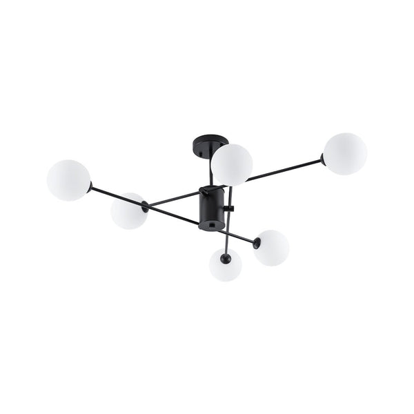 Chandelierias - Mid - century Modern 6 - Light Sputnik Frosted Glass Semi - flush Mount - Semi Flush - 6 Bulbs - Black