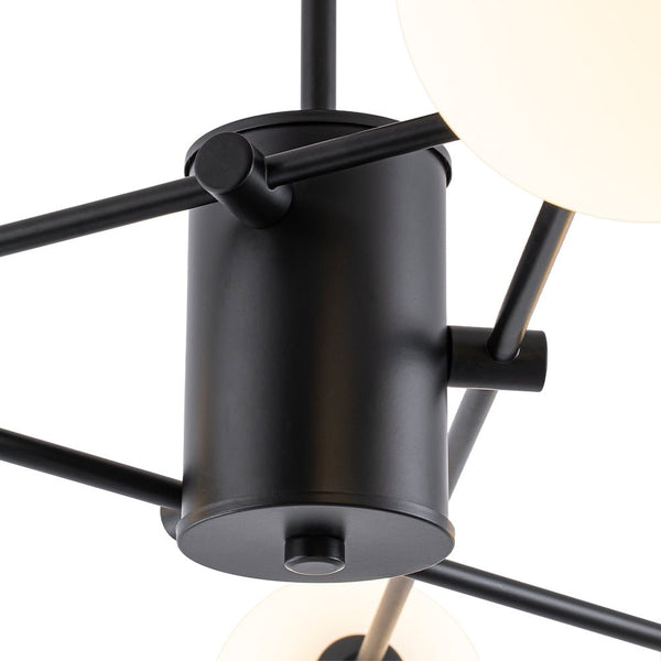 Chandelierias - Mid - century Modern 6 - Light Sputnik Frosted Glass Semi - flush Mount - Semi Flush - 6 Bulbs - Black