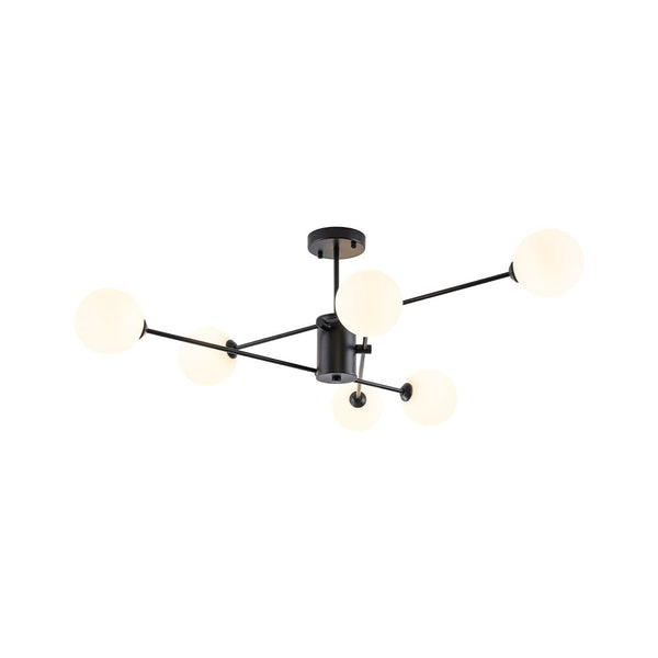 Chandelierias - Mid - century Modern 6 - Light Sputnik Frosted Glass Semi - flush Mount - Semi Flush - 6 Bulbs - Black