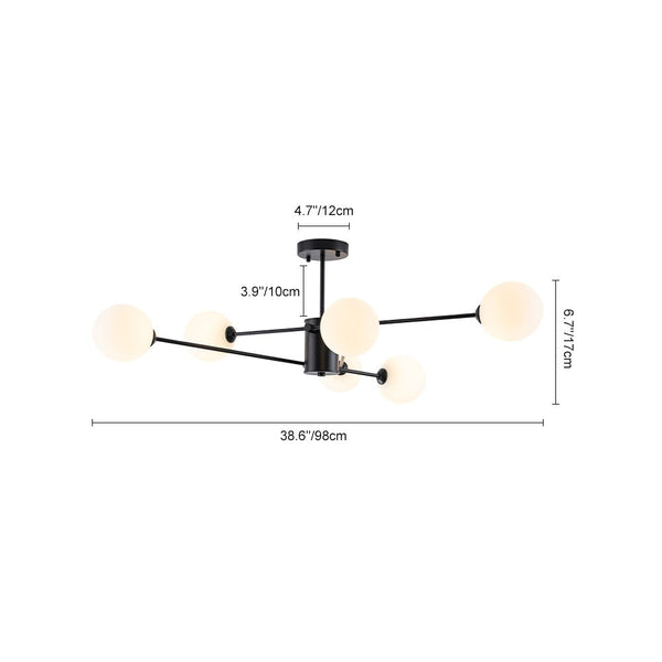 Chandelierias - Mid - century Modern 6 - Light Sputnik Frosted Glass Semi - flush Mount - Semi Flush - 6 Bulbs - Brass