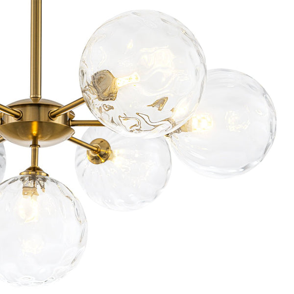 Chandelierias - Mid - Century Modern 7 - Light Clear Hammered Glass Chandelier - Chandeliers - Brass -