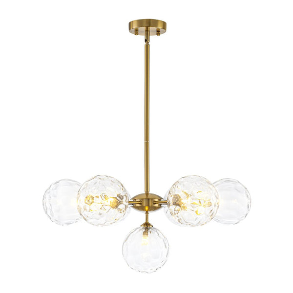 Chandelierias - Mid - Century Modern 7 - Light Clear Hammered Glass Chandelier - Chandeliers - Brass -