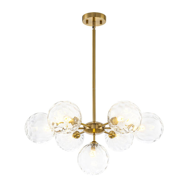 Chandelierias - Mid - Century Modern 7 - Light Clear Hammered Glass Chandelier - Chandeliers - Brass -