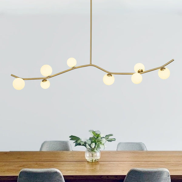 Chandelierias - Mid - Century Modern 8 - Light Frosted Glass Branch Chandelier - Chandelier - Brass -