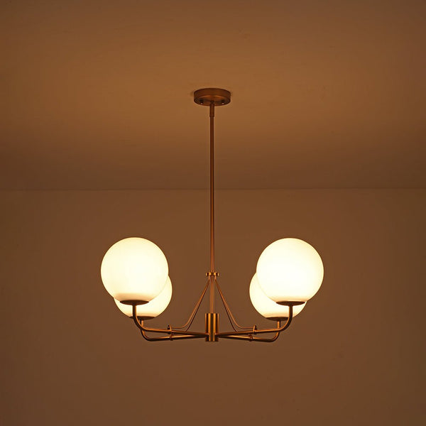 Chandelierias - Mid - century Modern Symmetrical 4 - Light Opal Glass Sphere Chandelier - Chandeliers - Black -
