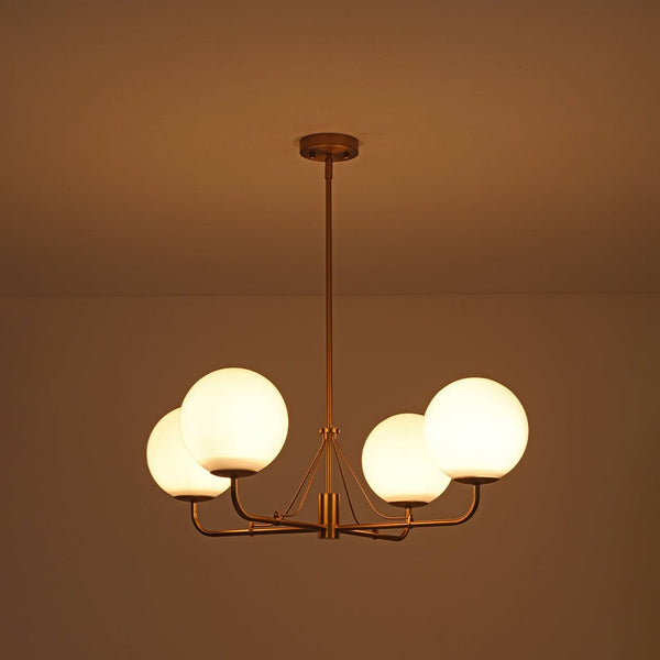 Chandelierias - Mid - century Modern Symmetrical 4 - Light Opal Glass Sphere Chandelier - Chandeliers - Black -