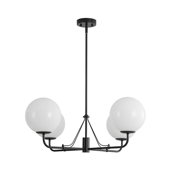 Chandelierias - Mid - century Modern Symmetrical 4 - Light Opal Glass Sphere Chandelier - Chandeliers - Black -