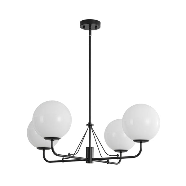 Chandelierias - Mid - century Modern Symmetrical 4 - Light Opal Glass Sphere Chandelier - Chandeliers - Black -