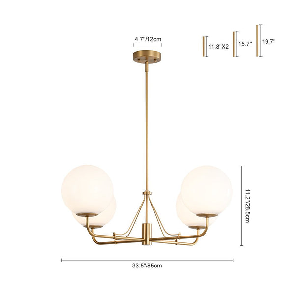 Chandelierias - Mid - century Modern Symmetrical 4 - Light Opal Glass Sphere Chandelier - Chandeliers - Black -