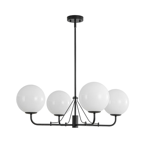 Chandelierias - Mid - century Modern Symmetrical 4 - Light Opal Glass Sphere Chandelier - Chandeliers - Black -