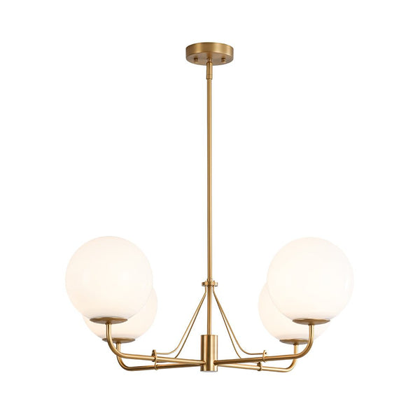 Chandelierias - Mid - century Modern Symmetrical 4 - Light Opal Glass Sphere Chandelier - Chandeliers - Black -