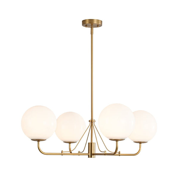 Chandelierias - Mid - century Modern Symmetrical 4 - Light Opal Glass Sphere Chandelier - Chandeliers - Black -